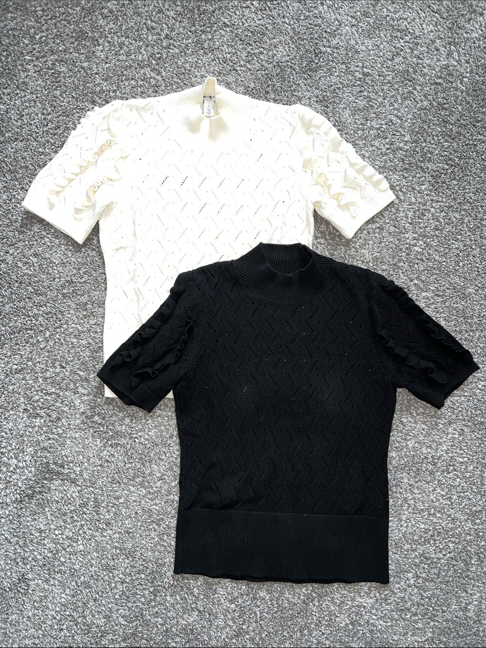 White House Black Market Short-Sleeve Mock Neck Sweater - Black & Cream
